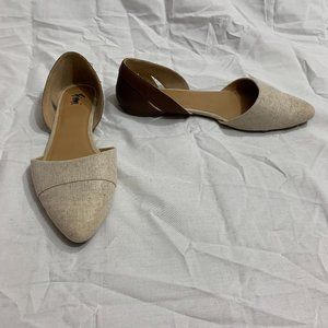 Fioni Linen & Cognac Pointed Toe Flats Size 10